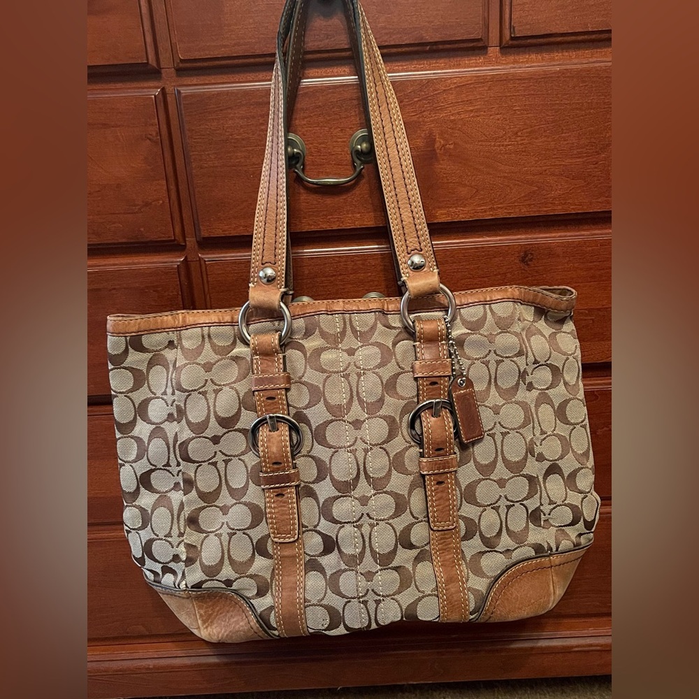 Vintage Coach Tan and Brown Signature Tote